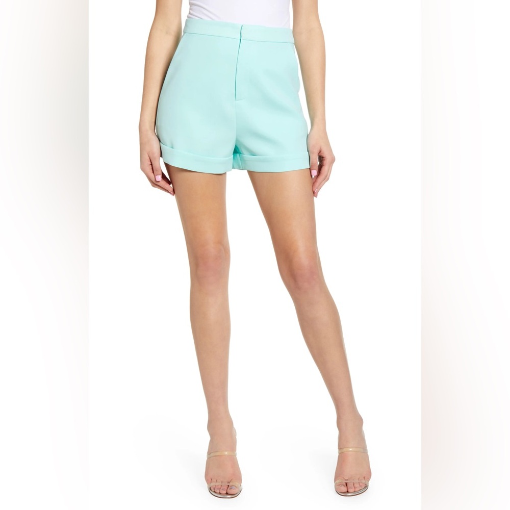Endless Rose High Waisted Tailored Shorts in Aqua